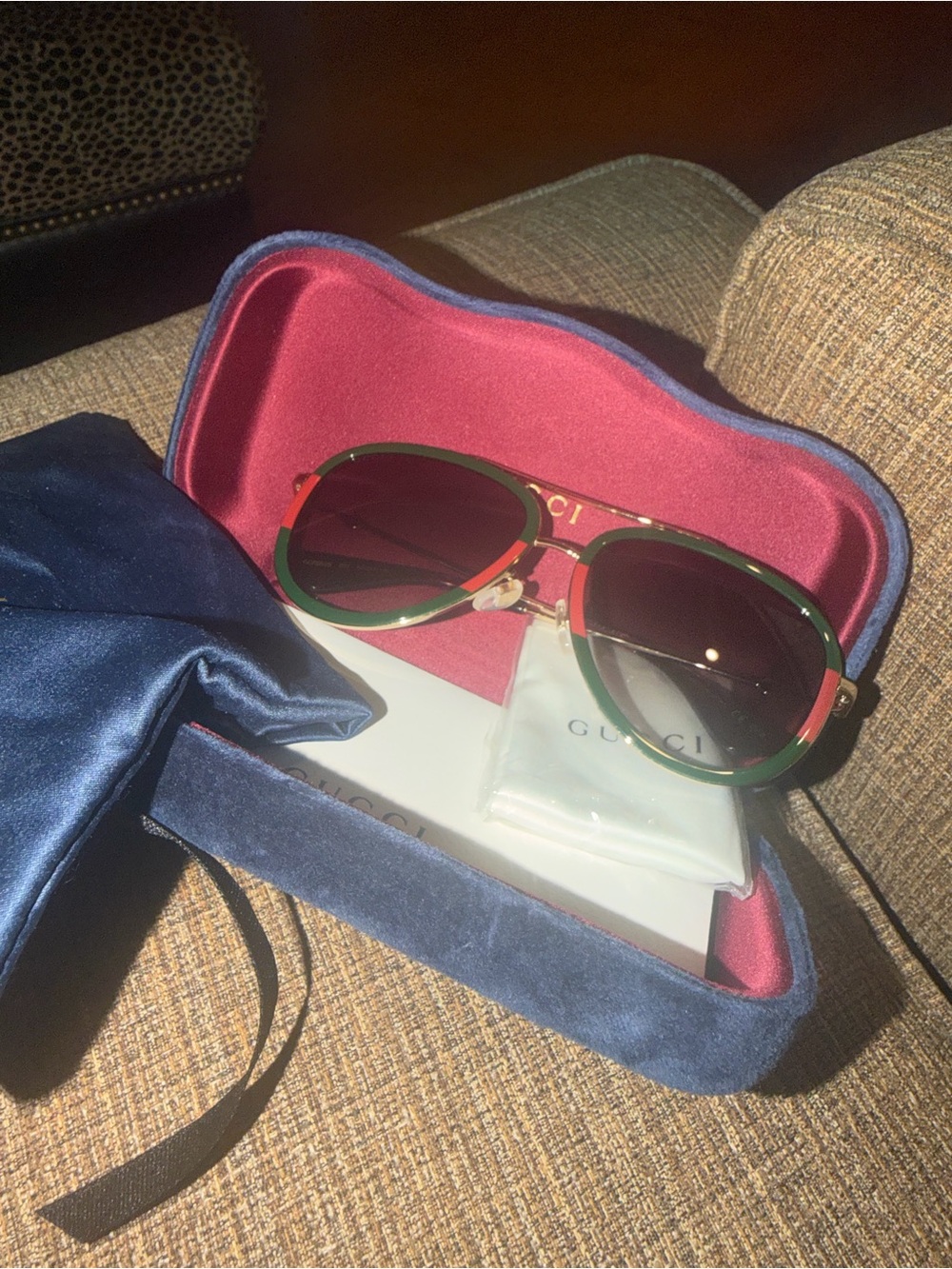 Gucci Green and Red Aviator Sunglasses with Gradient Lenses